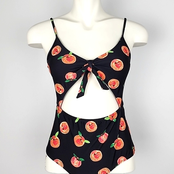 Eidon SGS Sports One Piece Cut Out Bathing Suit Black Peaches Print Size Small - Picture 11 of 15